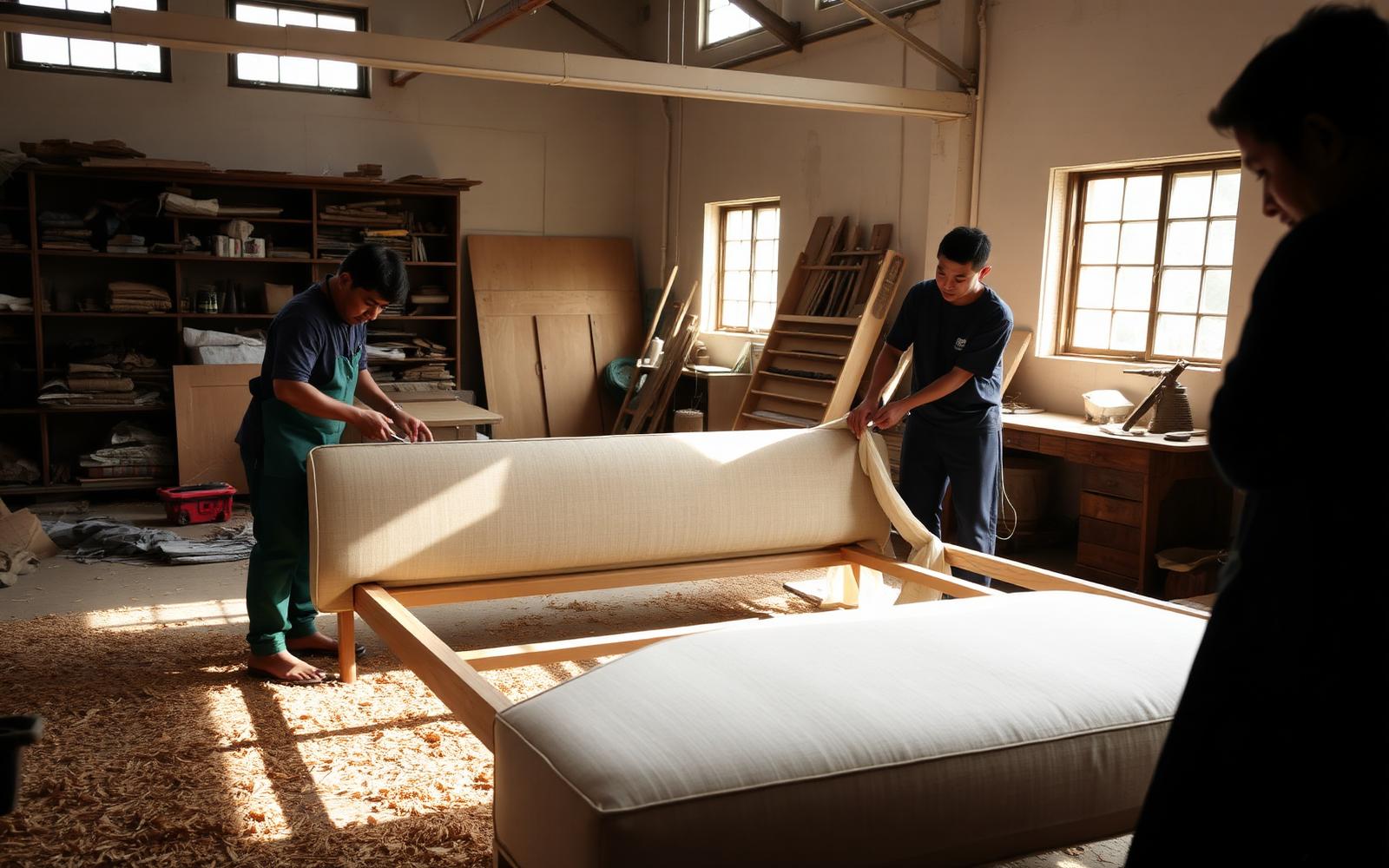 Tim workshop Radivahouse merakit sofa di Bandung